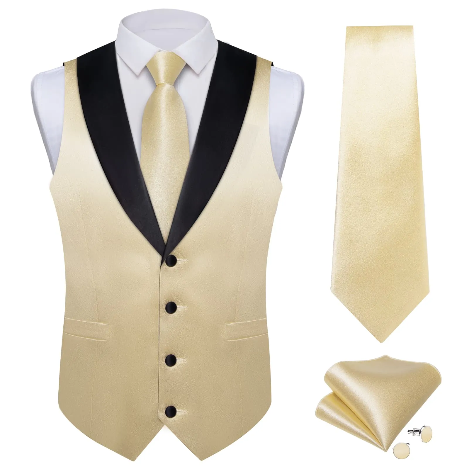 Ties2you Work Vest Shining Tan Solid Shawl Collar Silk Mens Dress Vest Tie Set sold by Ties2You product image thumbnail 3