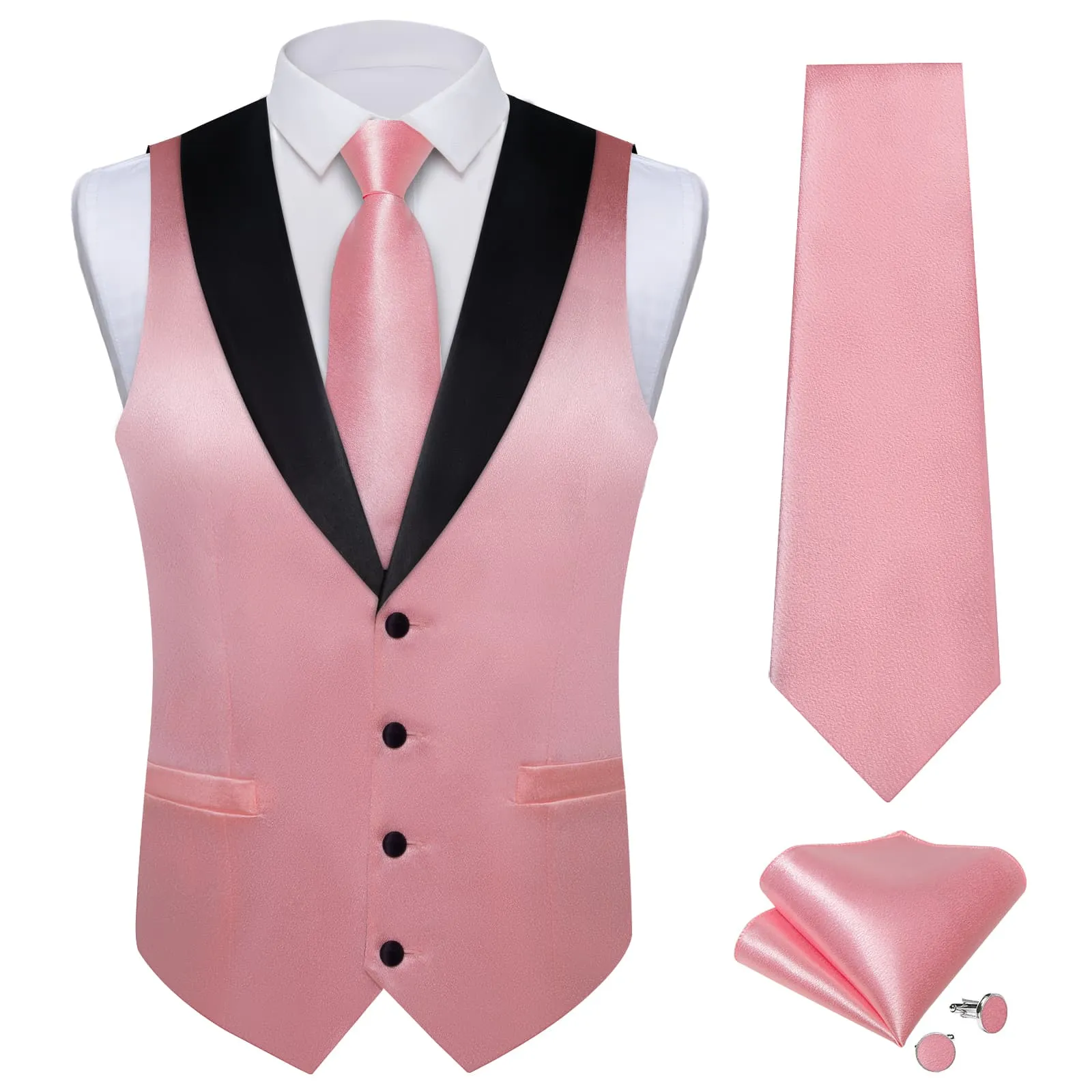 Ties2you Blush Pink Tuxedo Waistcoat 4PCS Wedding Suit Vest Tie Hanky Cufflinks Set sold by Ties2You product image thumbnail 3