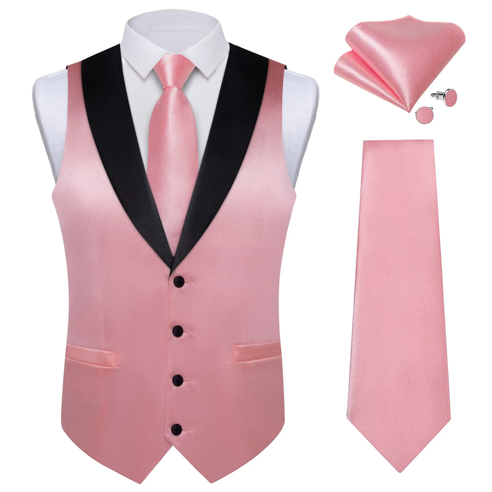 Ties2you Blush Pink Tuxedo Waistcoat 4PCS Wedding Suit Vest Tie Hanky Cufflinks Set sold by Ties2You product image thumbnail 2