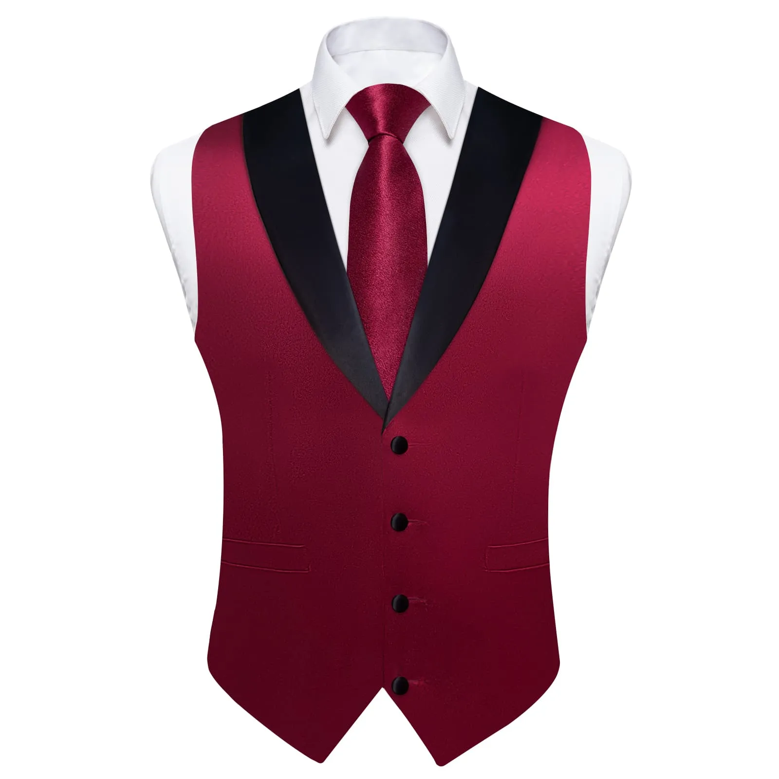 Ties2you Work Vest Shining Dark Scarlet Red Solid Shawl Collar Silk Wedding Mens Vest Tie Set sold by Ties2You product image thumbnail 4