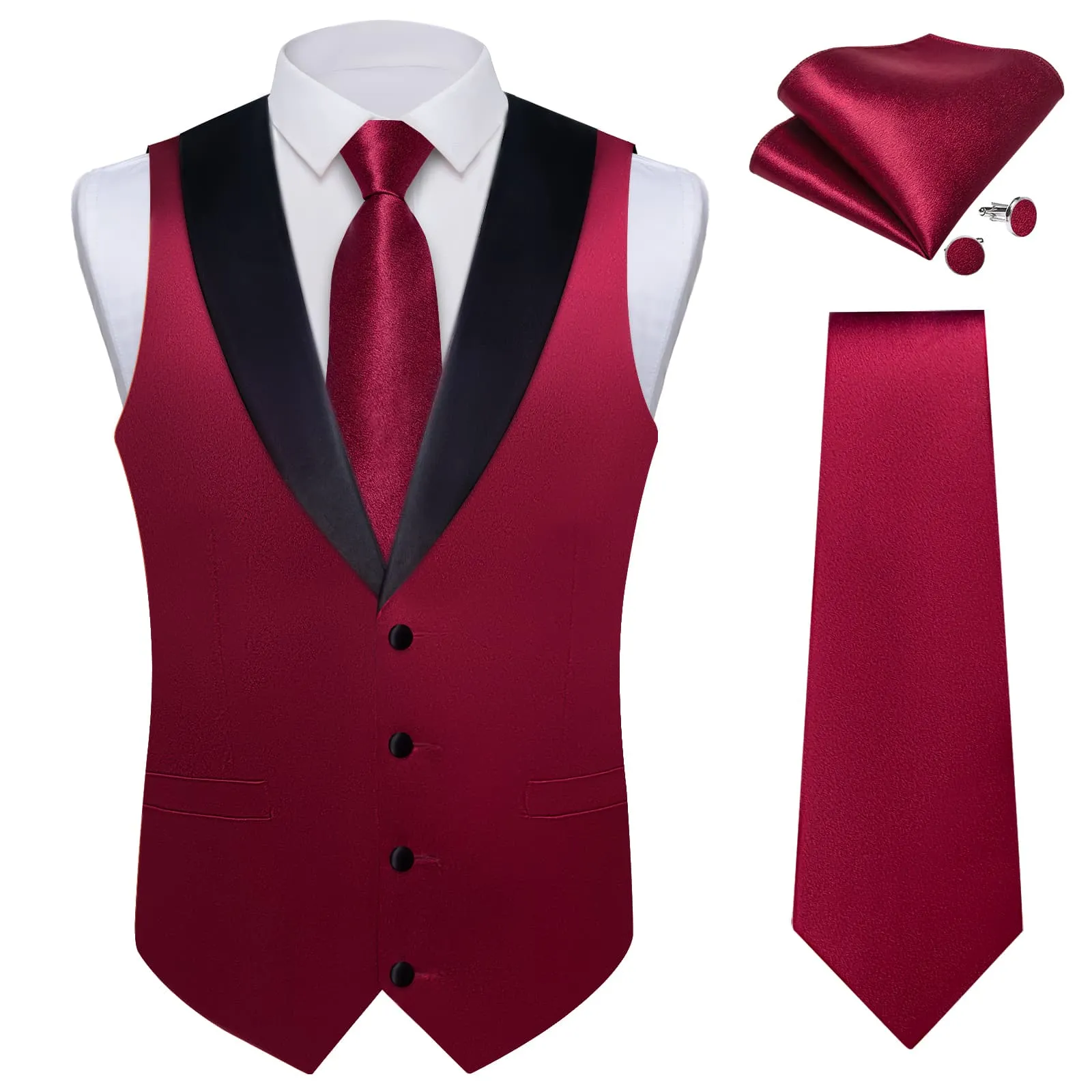 Ties2you Work Vest Shining Dark Scarlet Red Solid Shawl Collar Silk Wedding Mens Vest Tie Set sold by Ties2You product image thumbnail 2