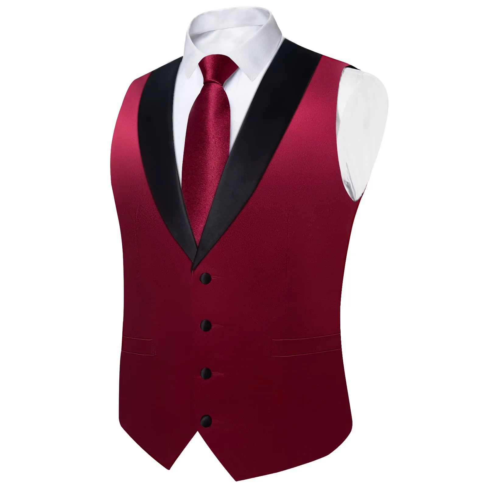 Ties2you Work Vest Shining Dark Scarlet Red Solid Shawl Collar Silk Wedding Mens Vest Tie Set sold by Ties2You product image thumbnail 5