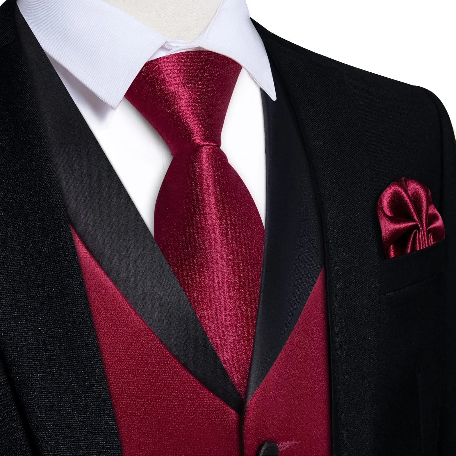 Ties2you Work Vest Shining Dark Scarlet Red Solid Shawl Collar Silk Wedding Mens Vest Tie Set sold by Ties2You