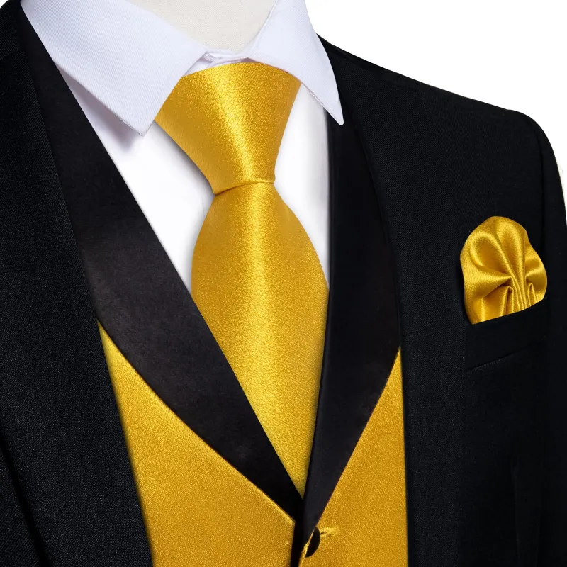 Ties2you Work Vest Shining Sandstorm Yellow Solid Shawl Collar Silk Mens Vest Tie Set for Causal sold by Ties2You
