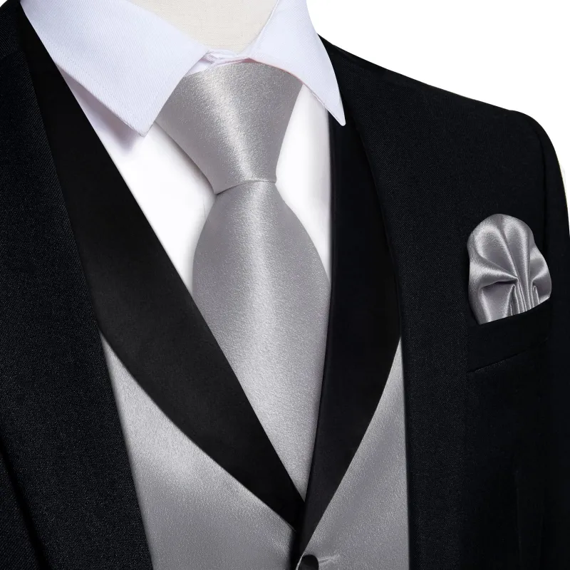 Ties2you Solid Shawl Collar Formal Vest Silver Woven Suit Vest Tie Hanky Cufflinks Set sold by Ties2You