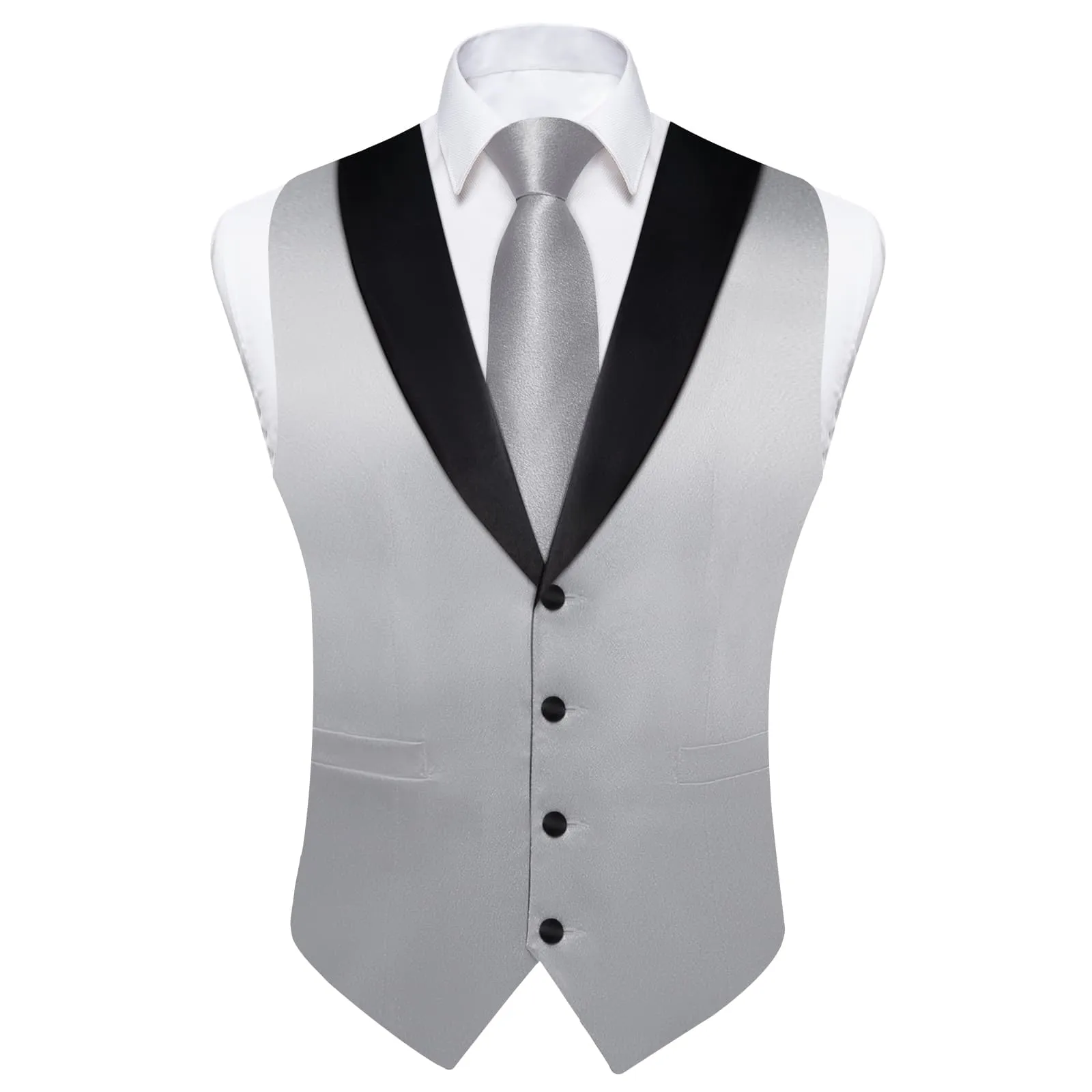 Ties2you Solid Shawl Collar Formal Vest Silver Woven Suit Vest Tie Hanky Cufflinks Set sold by Ties2You product image thumbnail 4