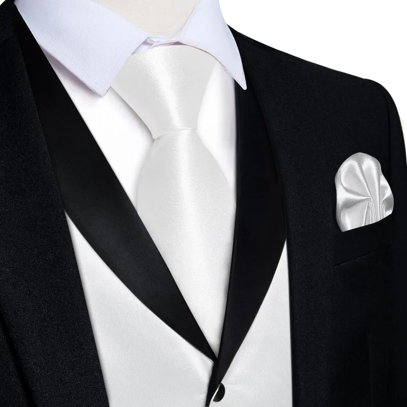 Ties2you Work Vest Platinum White Solid Shawl Collar Silk Mens Dress Vest Tie Set for Wedding sold by Ties2You