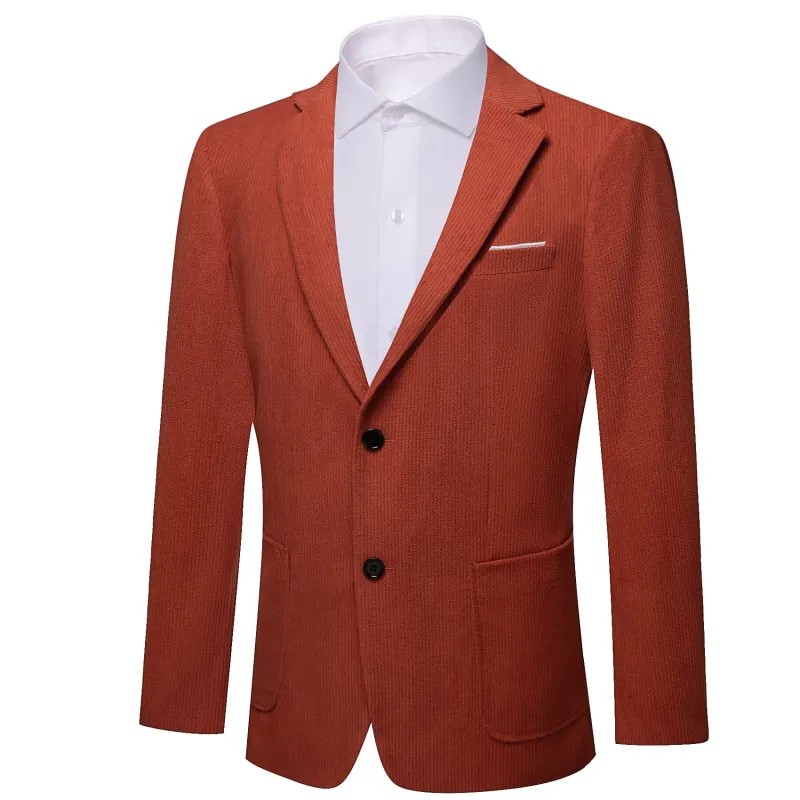 Ties2you Corduroy Suit Burnt Umber Red Striped 2 Button Dress Suit for Men sold by Ties2You
