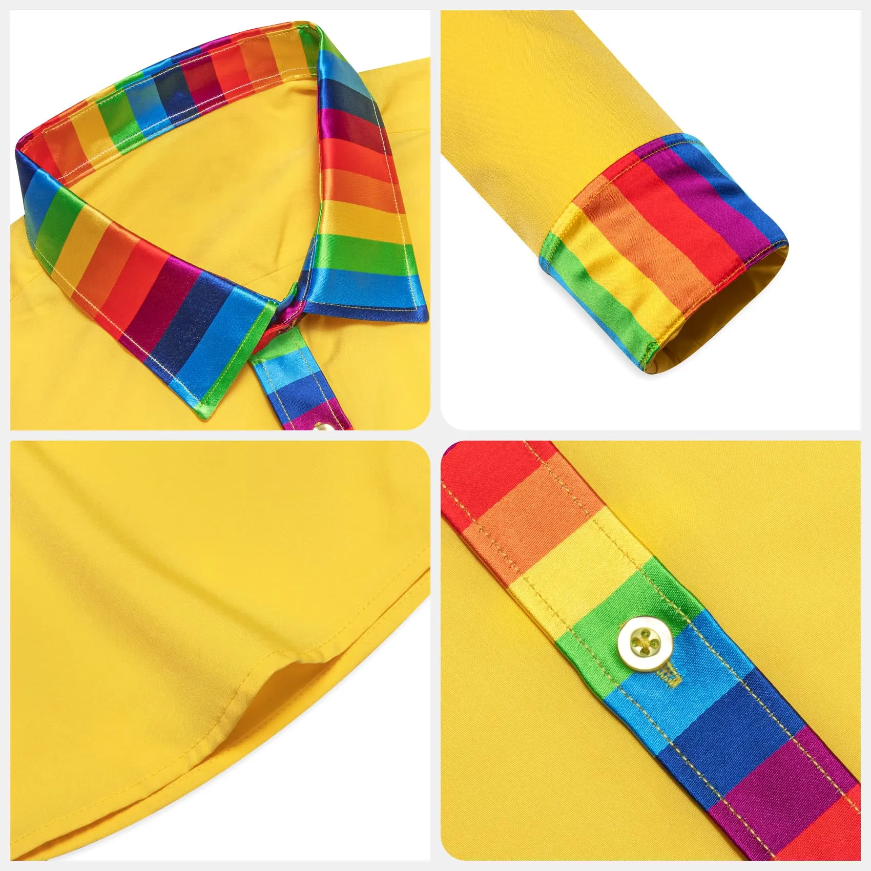 Ties2you Work Shirt Sandstorm Yellow Colorful Splicing Long Sleeve Silk Mens Button Up Shirt sold by Ties2You product image thumbnail 4