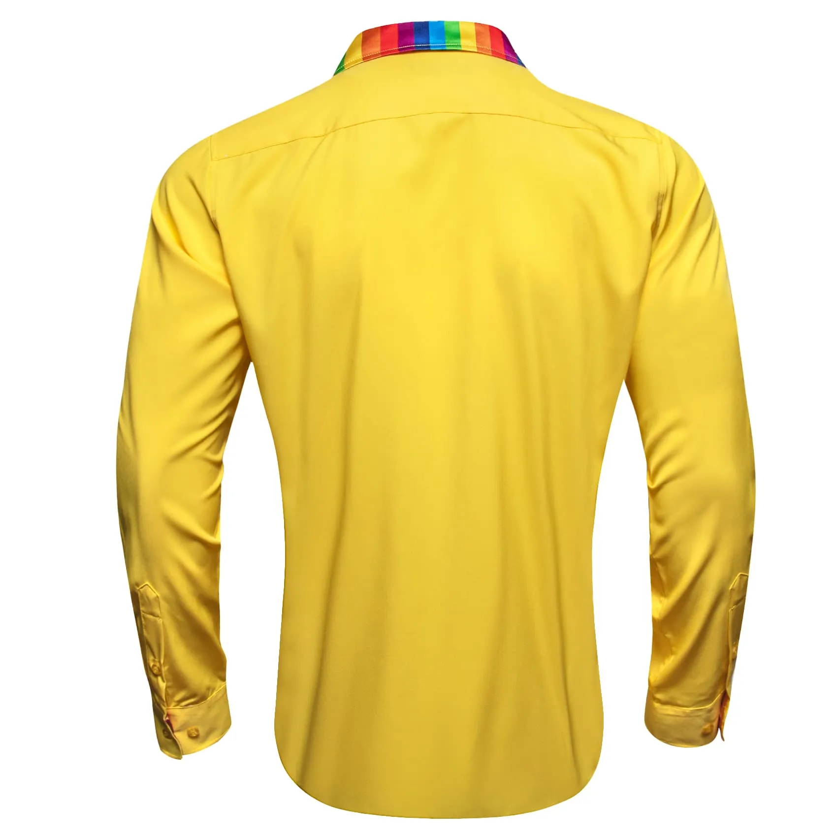 Ties2you Work Shirt Sandstorm Yellow Colorful Splicing Long Sleeve Silk Mens Button Up Shirt sold by Ties2You product image thumbnail 5