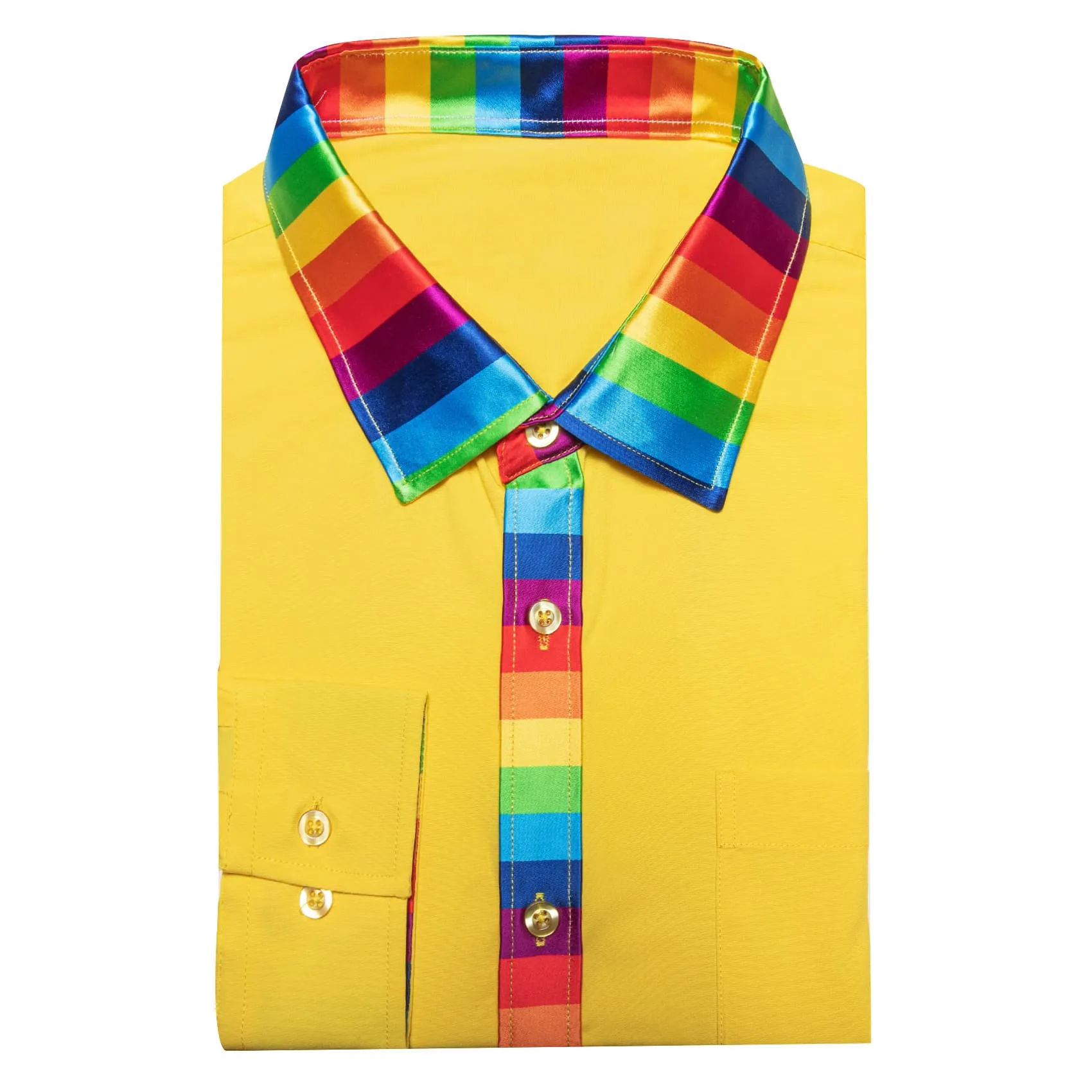 Ties2you Work Shirt Sandstorm Yellow Colorful Splicing Long Sleeve Silk Mens Button Up Shirt sold by Ties2You product image thumbnail 3