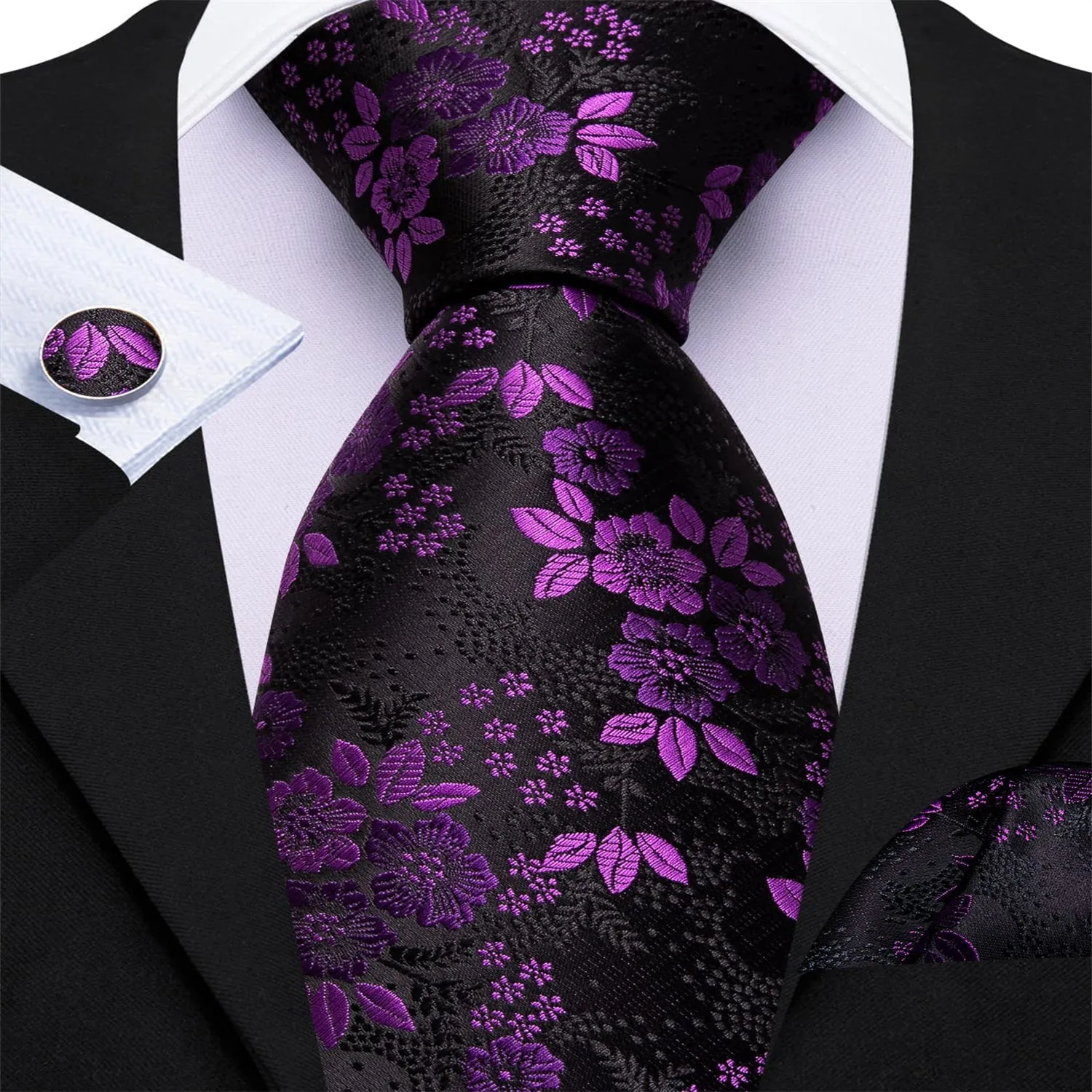 Ties2you Wedding Ties Black Orchid Purple Floral Silk Men's Dress Tie Set sold by Ties2You product image thumbnail 2