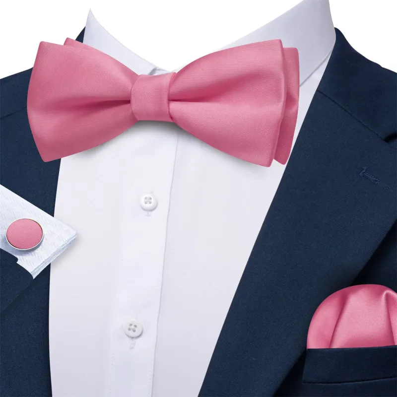 Ties2you Silk Bow Tie Blush Pink Solid Mens Pre-Tied Bowtie Handkerchief Cufflinks Set for Wedding sold by Ties2You