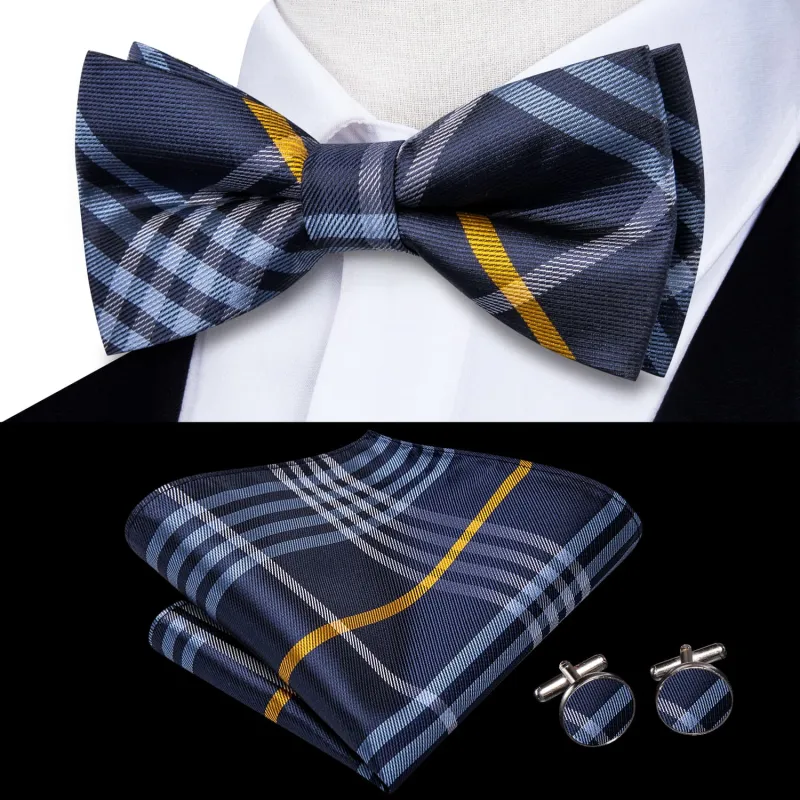 Ties2you Tuxedo Bow Tie Deep Blue Striped Silk Men's Formal Pre-tied Bowtie Set sold by Ties2You
