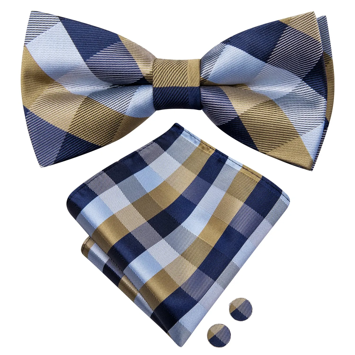 Ties2you Tuxedo Bow Tie Brown Blue Plaid Silk Men's Formal Pre-tied Bowtie Set sold by Ties2You product image thumbnail 4