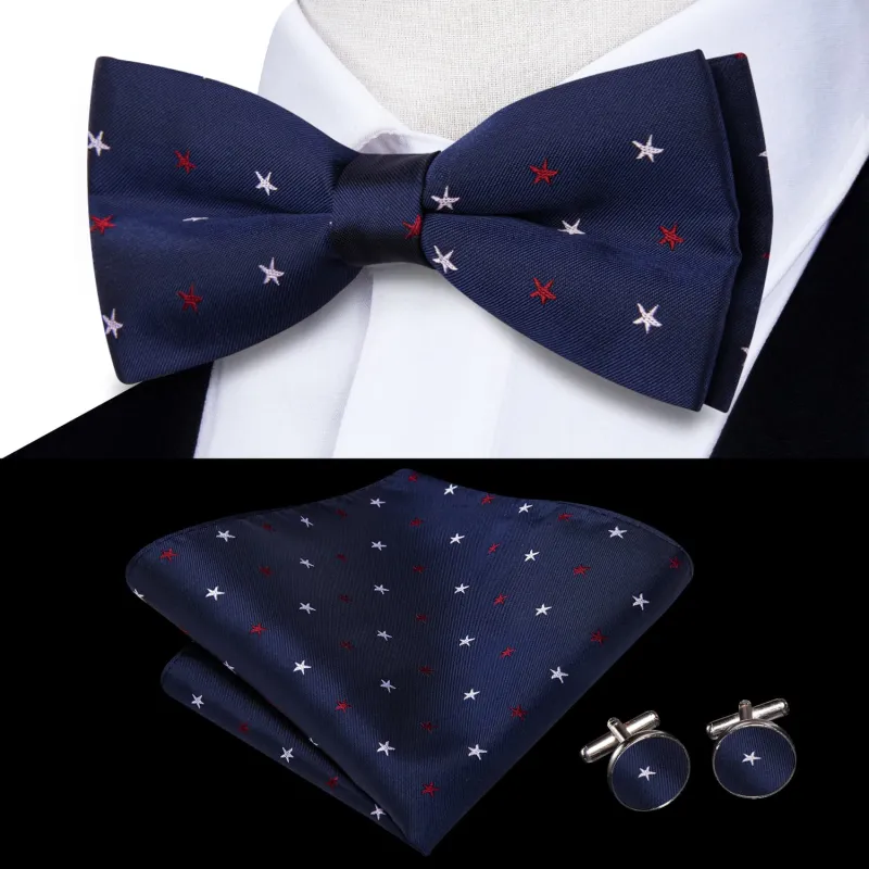 Ties2you Tuxedo Bow Tie Oxford Blue Novelty Star Silk Men's Business Pre-tied Bowtie Set sold by Ties2You