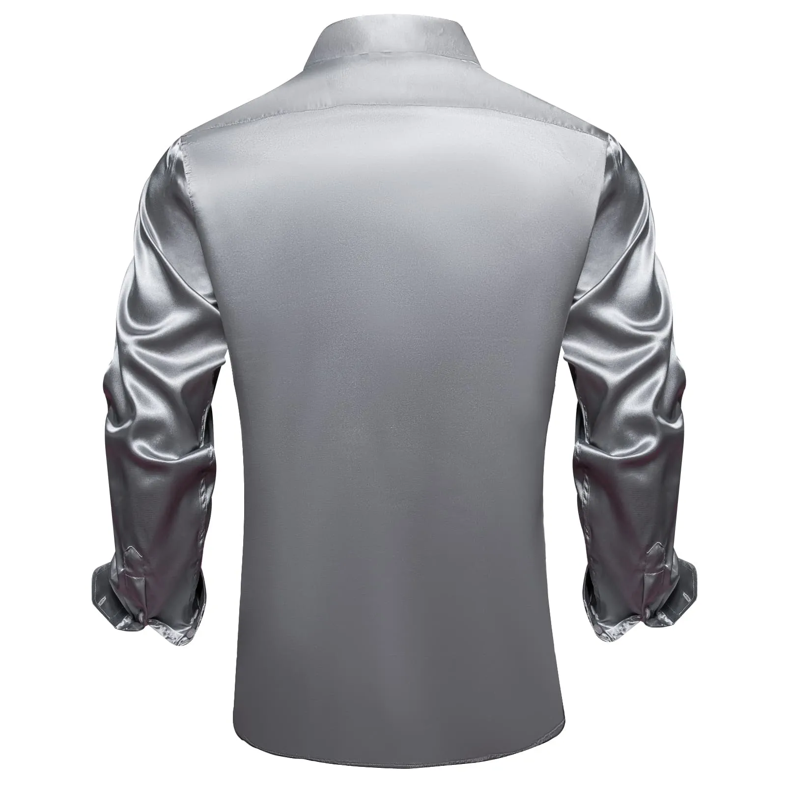 Ties2you Men's Splicing Shirt Trolley Grey Satin Solid Long Sleeve Button Down Shirt sold by Ties2You product image thumbnail 5