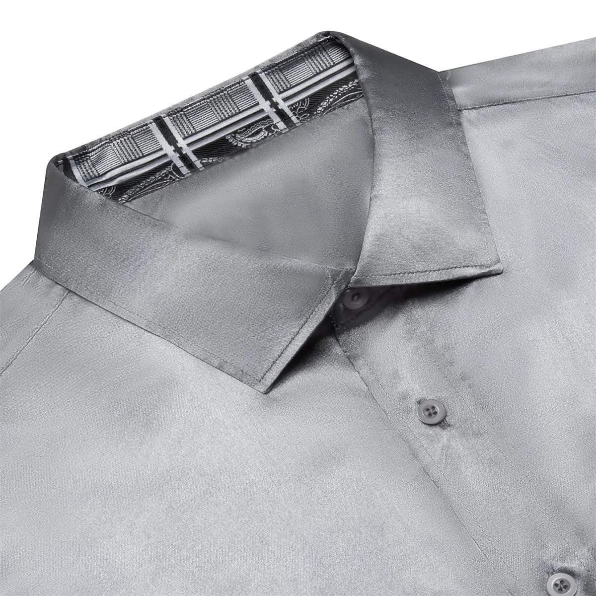 Ties2you Men's Splicing Shirt Trolley Grey Satin Solid Long Sleeve Button Down Shirt sold by Ties2You product image thumbnail 3