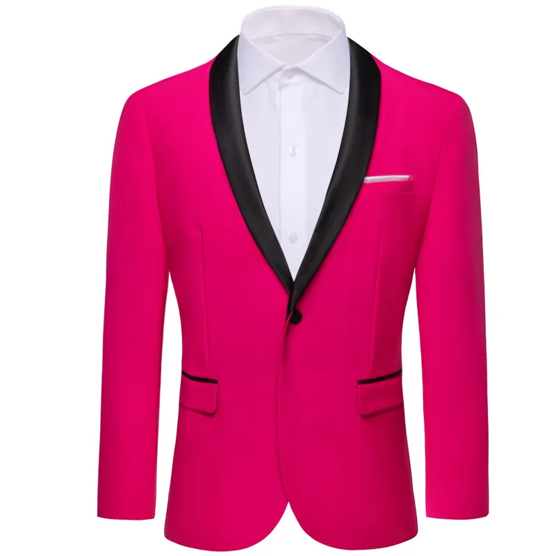 Ties2you Prom Suit Shawl Collar Razzmatazz Pink Solid Slim One Button Up Silk Mens Suit sold by Ties2You