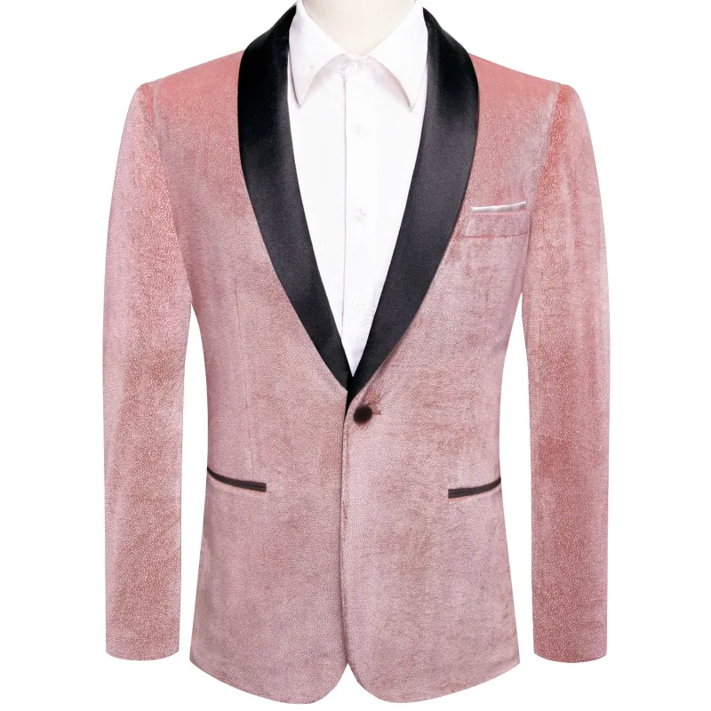 Ties2you Velvet Suit Rose Pink Solid Hot Stamping Shawl Collar Mens Suit Jacket for Prom sold by Ties2You