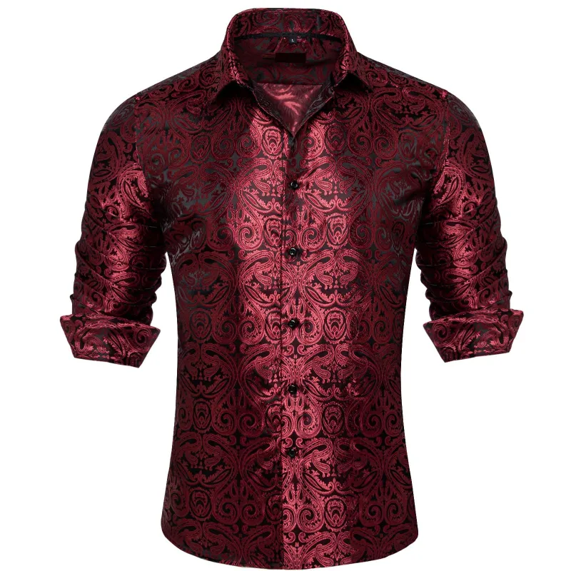 Ties2you Silk Shirt Burgundy Paisley Button Down Mens Long Sleeve Dress Shirt Design sold by Ties2You