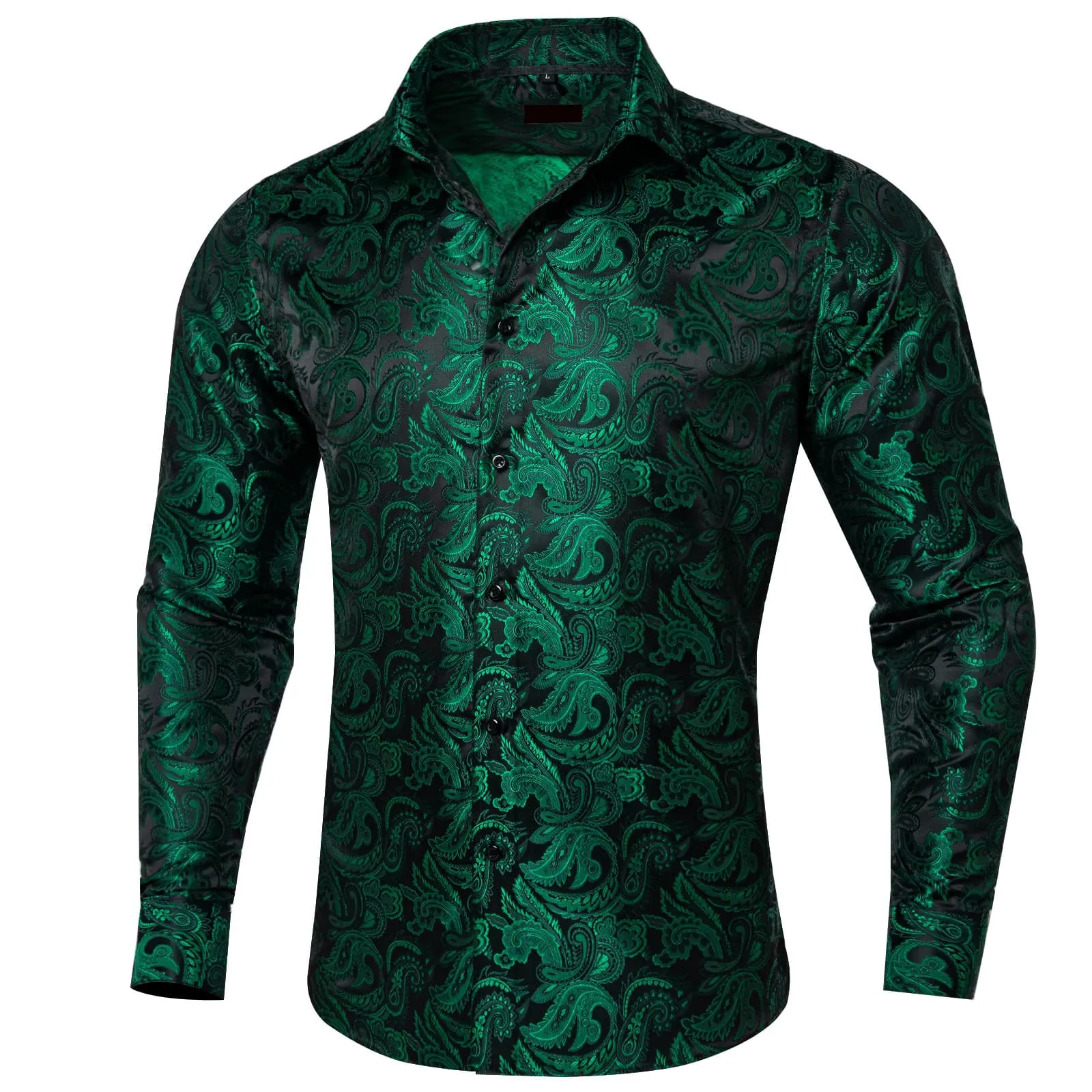 Ties2you Silk Shirt Forest Green Paisley Button Down Mens Long Sleeve Dress Shirt Design sold by Ties2You product image thumbnail 2