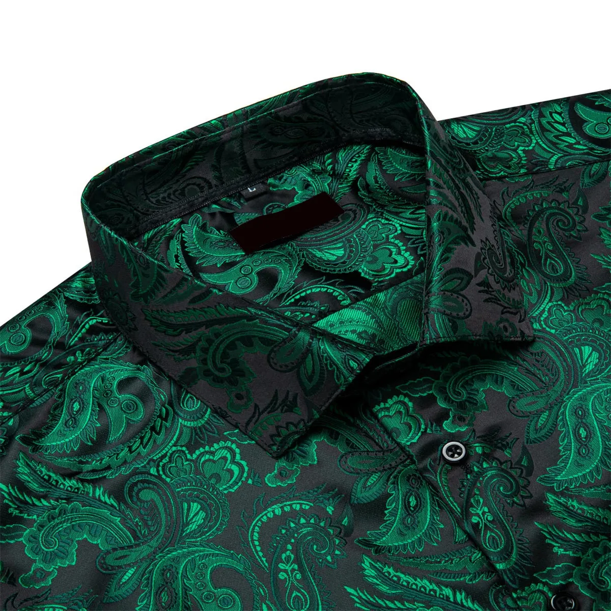 Ties2you Silk Shirt Forest Green Paisley Button Down Mens Long Sleeve Dress Shirt Design sold by Ties2You product image thumbnail 3