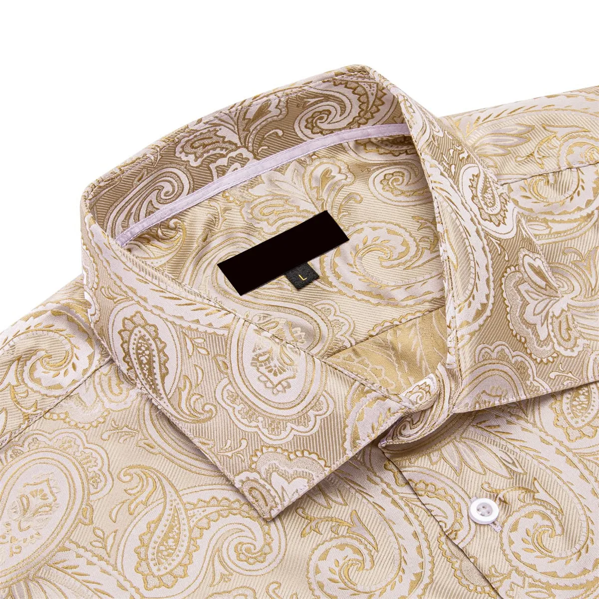 Ties2you Mens Paisley Dress Shirt Champagne Silk Long Sleeve Button Down Shirt sold by Ties2You product image thumbnail 3
