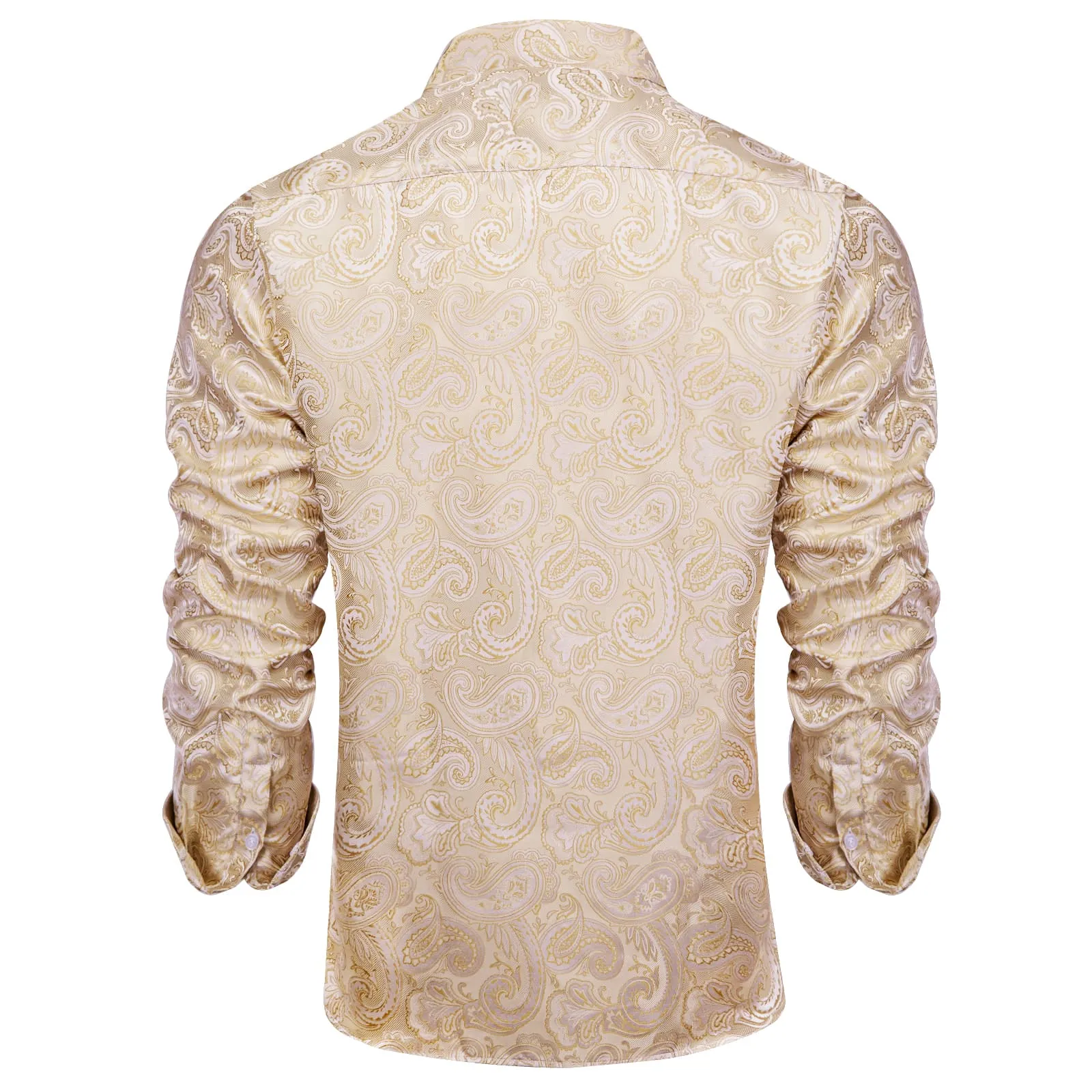 Ties2you Mens Paisley Dress Shirt Champagne Silk Long Sleeve Button Down Shirt sold by Ties2You product image thumbnail 5