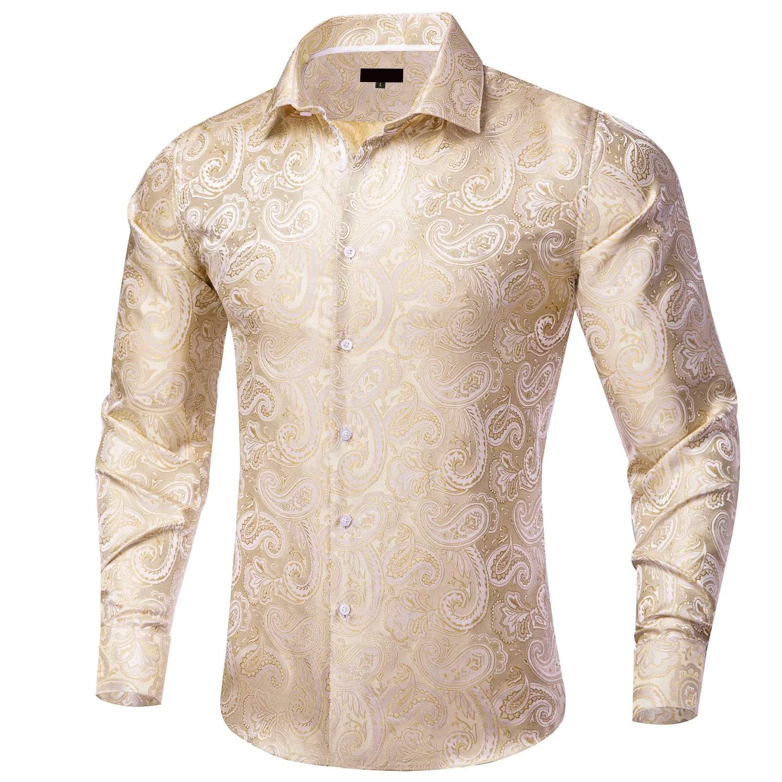 Ties2you Mens Paisley Dress Shirt Champagne Silk Long Sleeve Button Down Shirt sold by Ties2You product image thumbnail 2