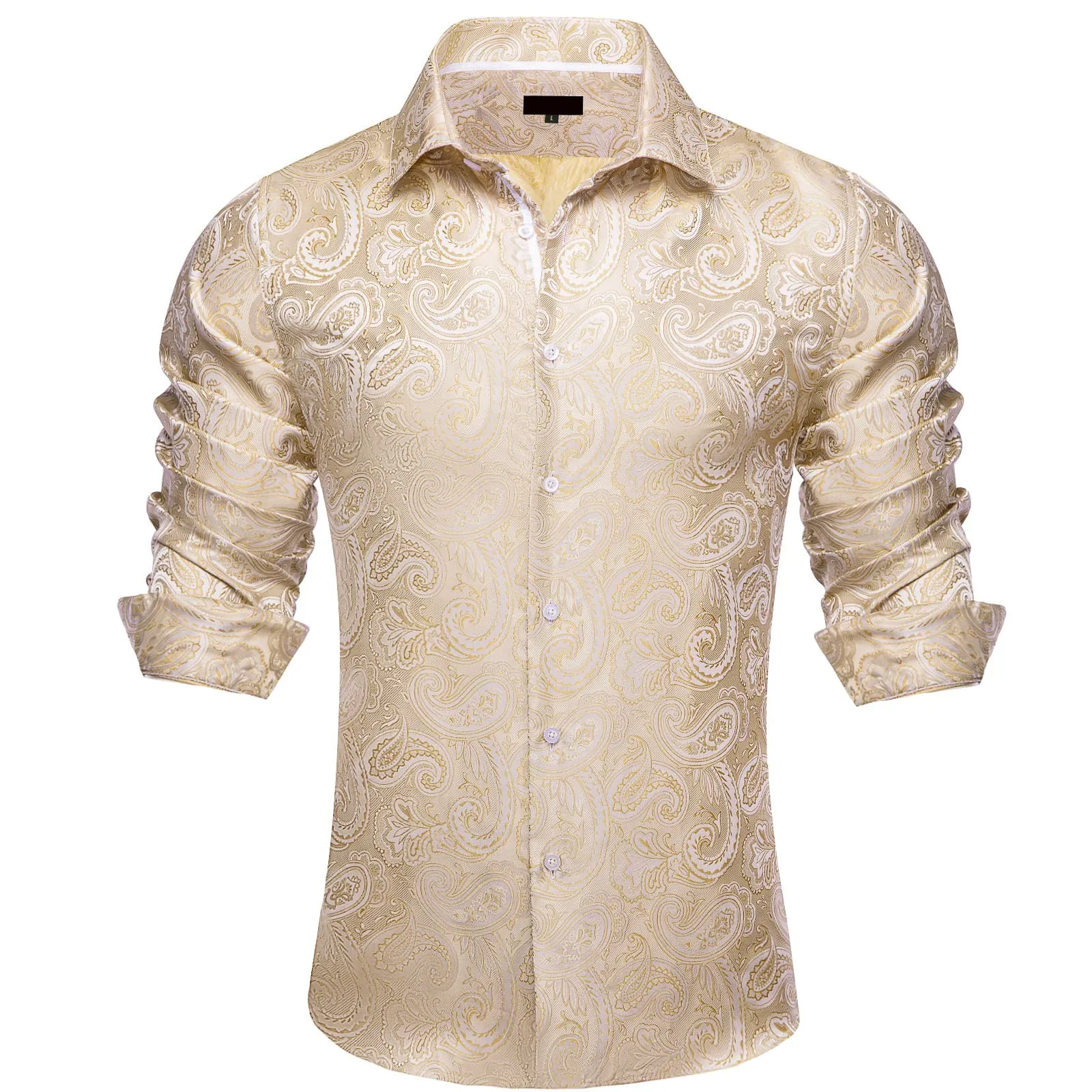 Ties2you Mens Paisley Dress Shirt Champagne Silk Long Sleeve Button Down Shirt sold by Ties2You