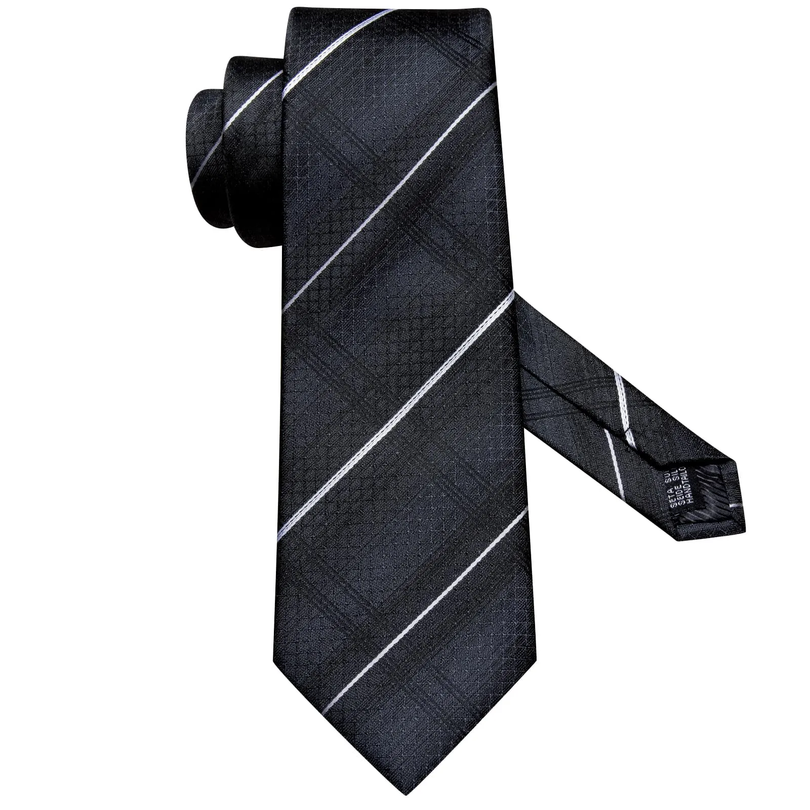 Ties2you Silk Tie Onyx Black Striped Mens Dress Tie Pocket Square Cufflinks Set sold by Ties2You product image thumbnail 4