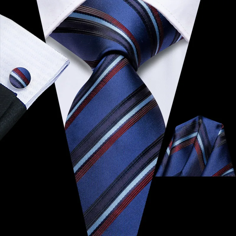 Ties2you Silk Tie Yale Blue Red Striped Mens Dress Tie Pocket Square Cufflinks Set for Formal sold by Ties2You