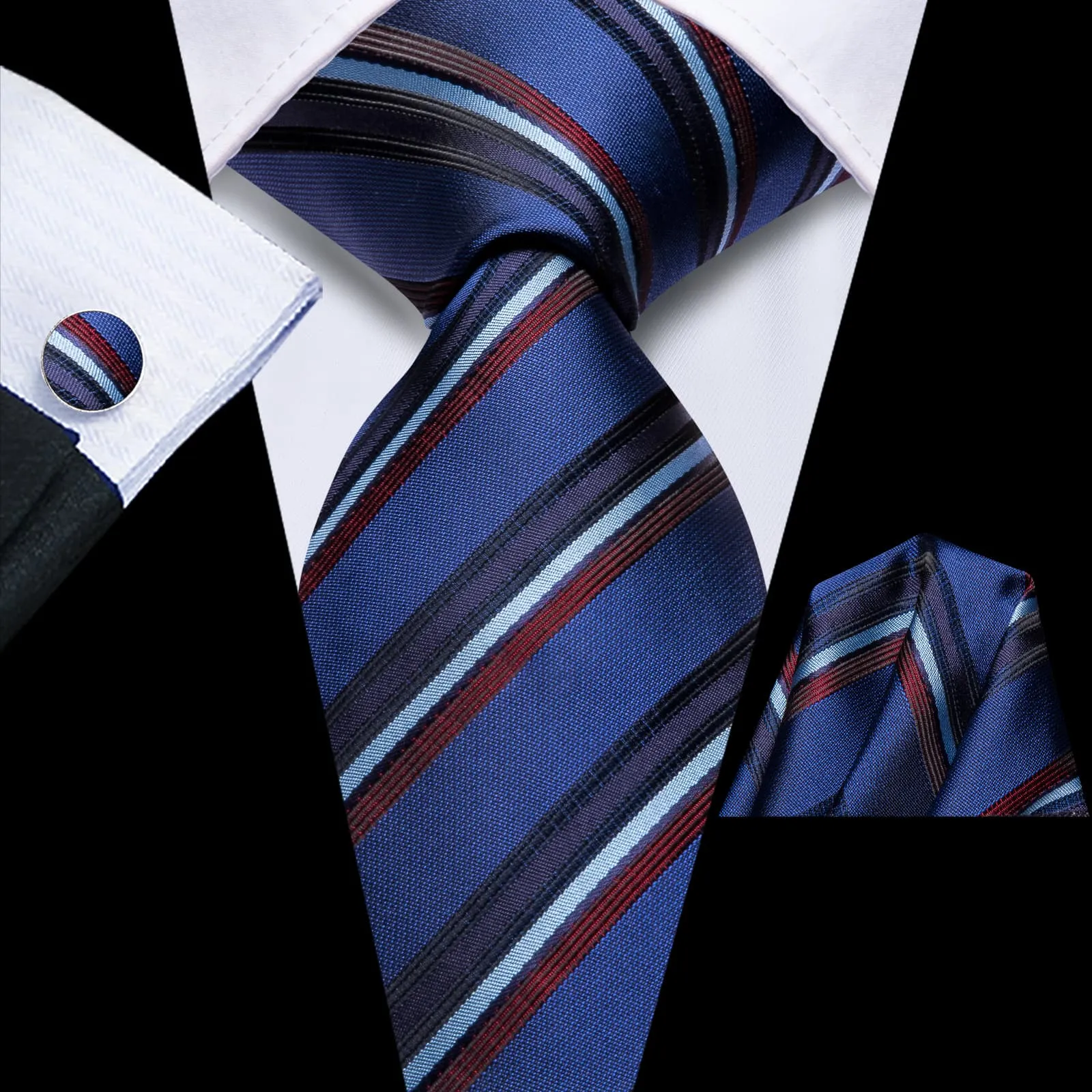 Ties2you Silk Tie Yale Blue Red Striped Mens Dress Tie Pocket Square Cufflinks Set for Formal sold by Ties2You