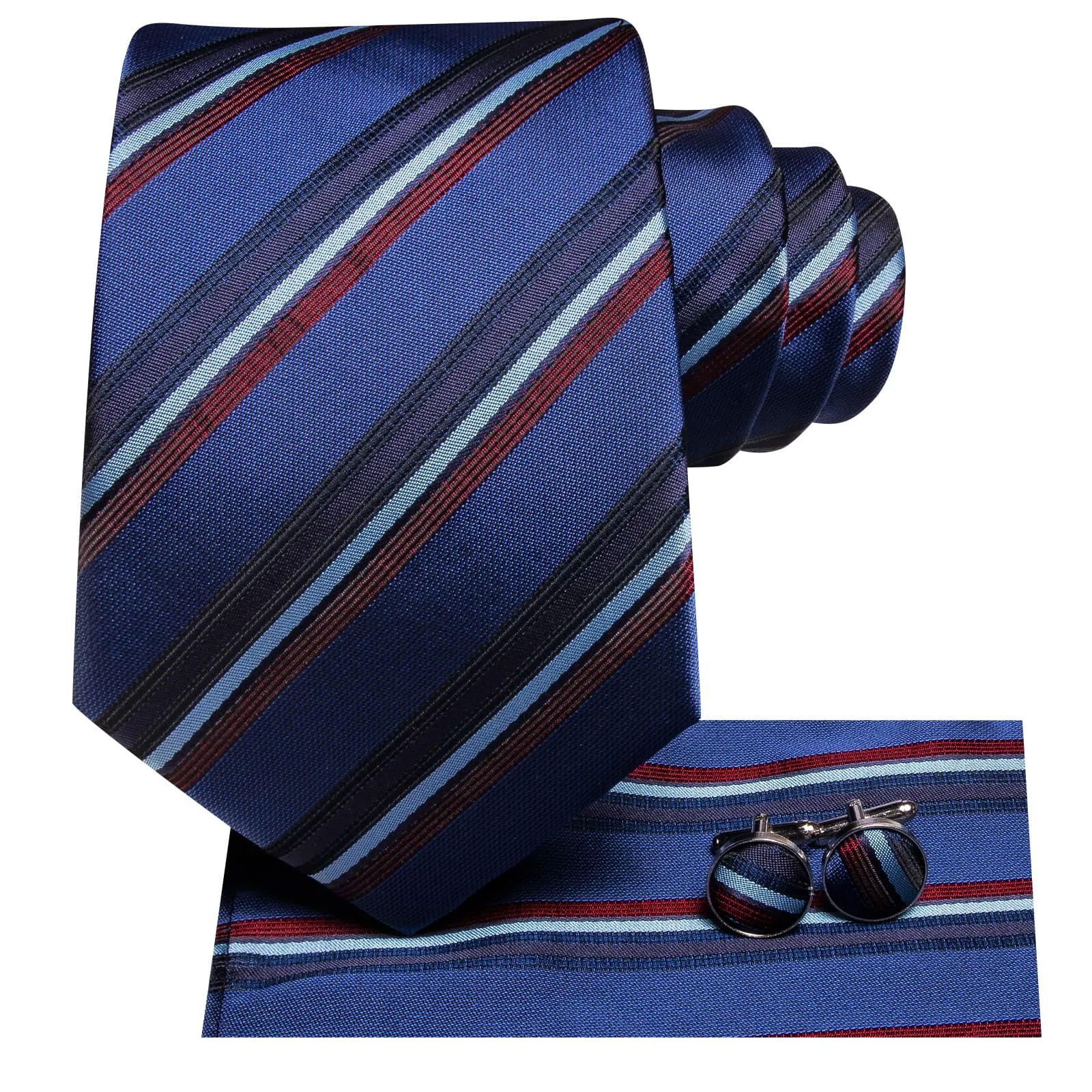Ties2you Silk Tie Yale Blue Red Striped Mens Dress Tie Pocket Square Cufflinks Set for Formal sold by Ties2You product image thumbnail 3
