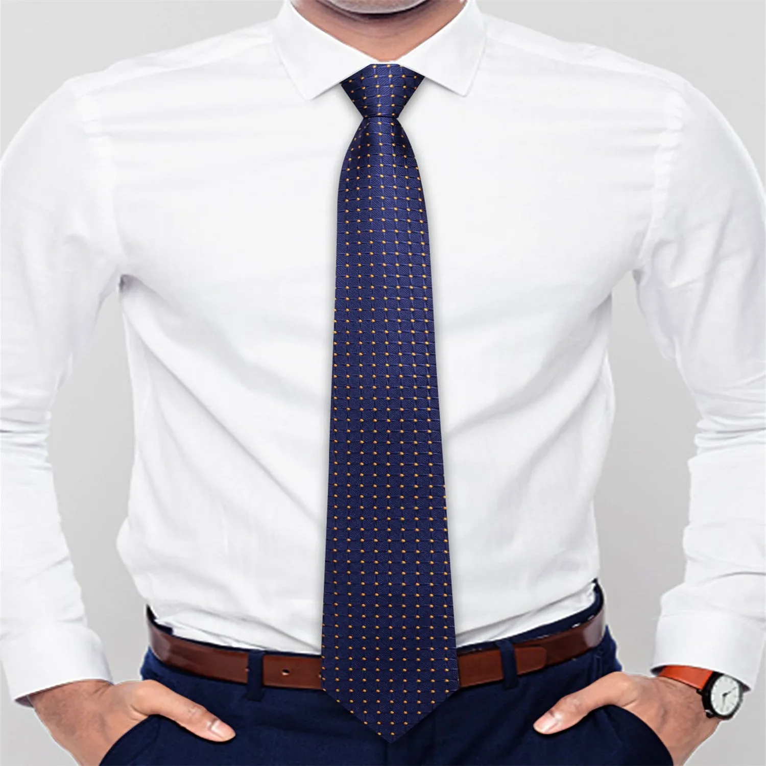 Ties2you Tie Top Oxford Blue Plaid Silk Lazy Mens Business Easy-pull Work Dresses Tie Set sold by Ties2You product image thumbnail 2