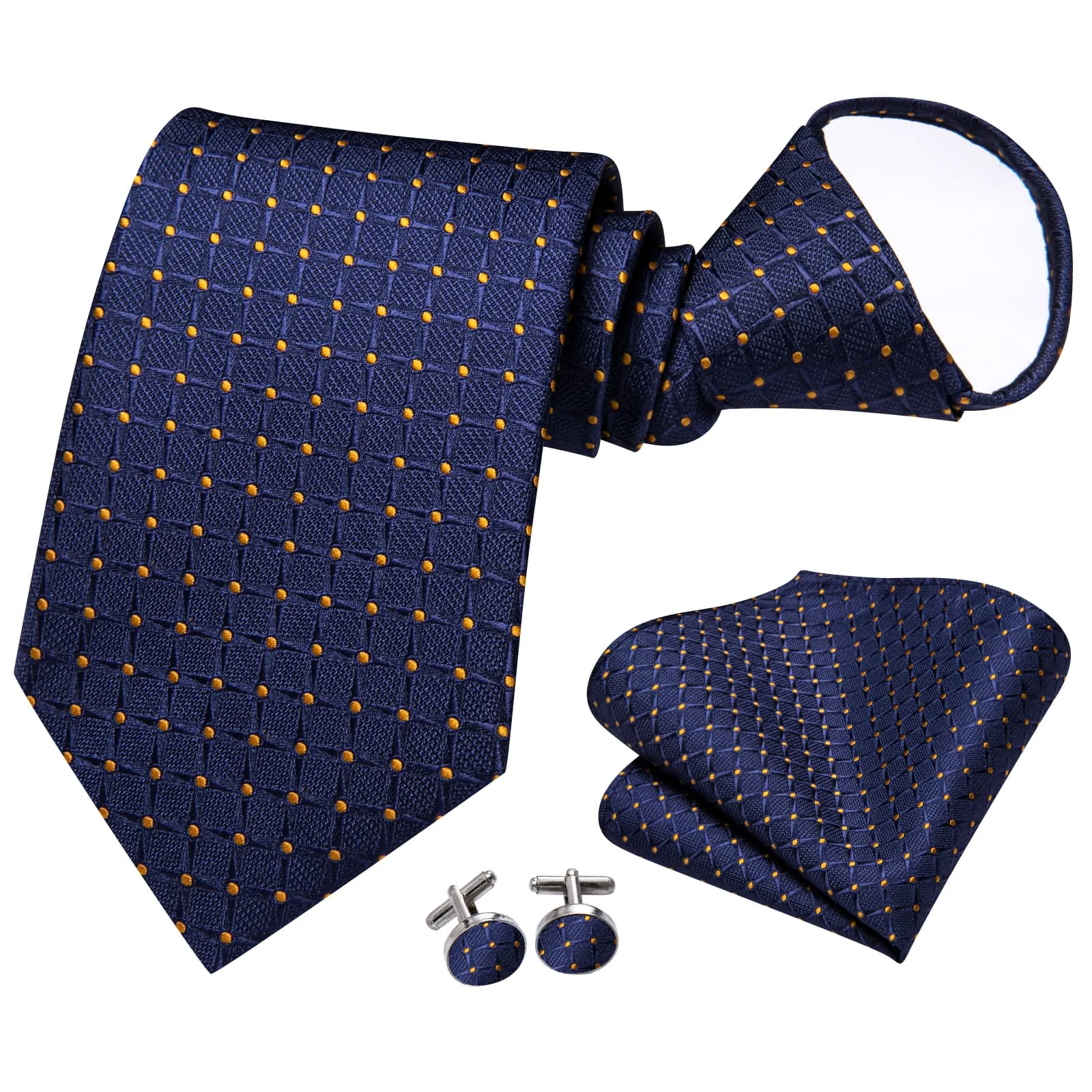 Ties2you Tie Top Oxford Blue Plaid Silk Lazy Mens Business Easy-pull Work Dresses Tie Set sold by Ties2You product image thumbnail 3