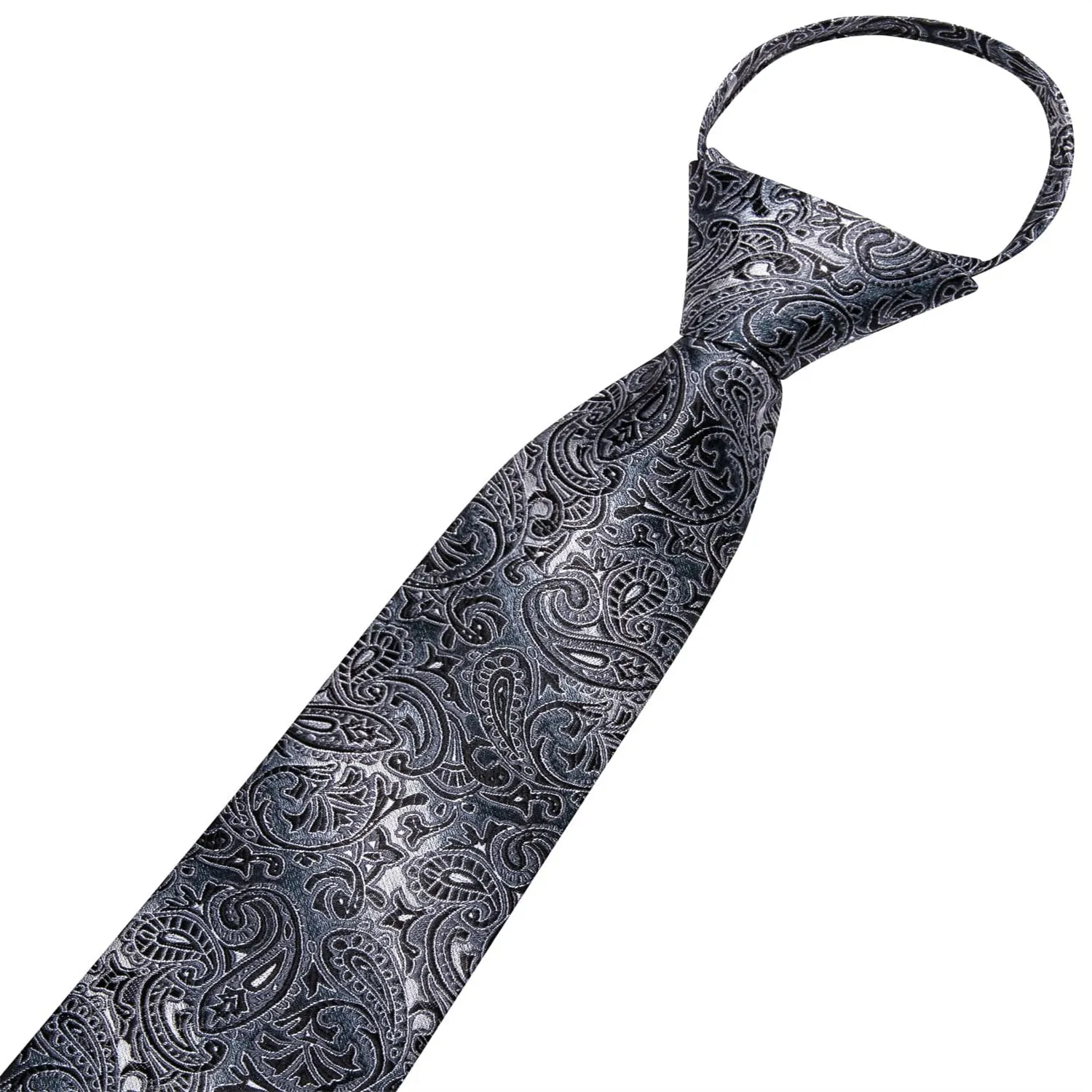 Ties2you Tie Top Black Grey Paisley Silk Lazy Mens Business Easy-pull Work Dresses Tie Set sold by Ties2You product image thumbnail 4