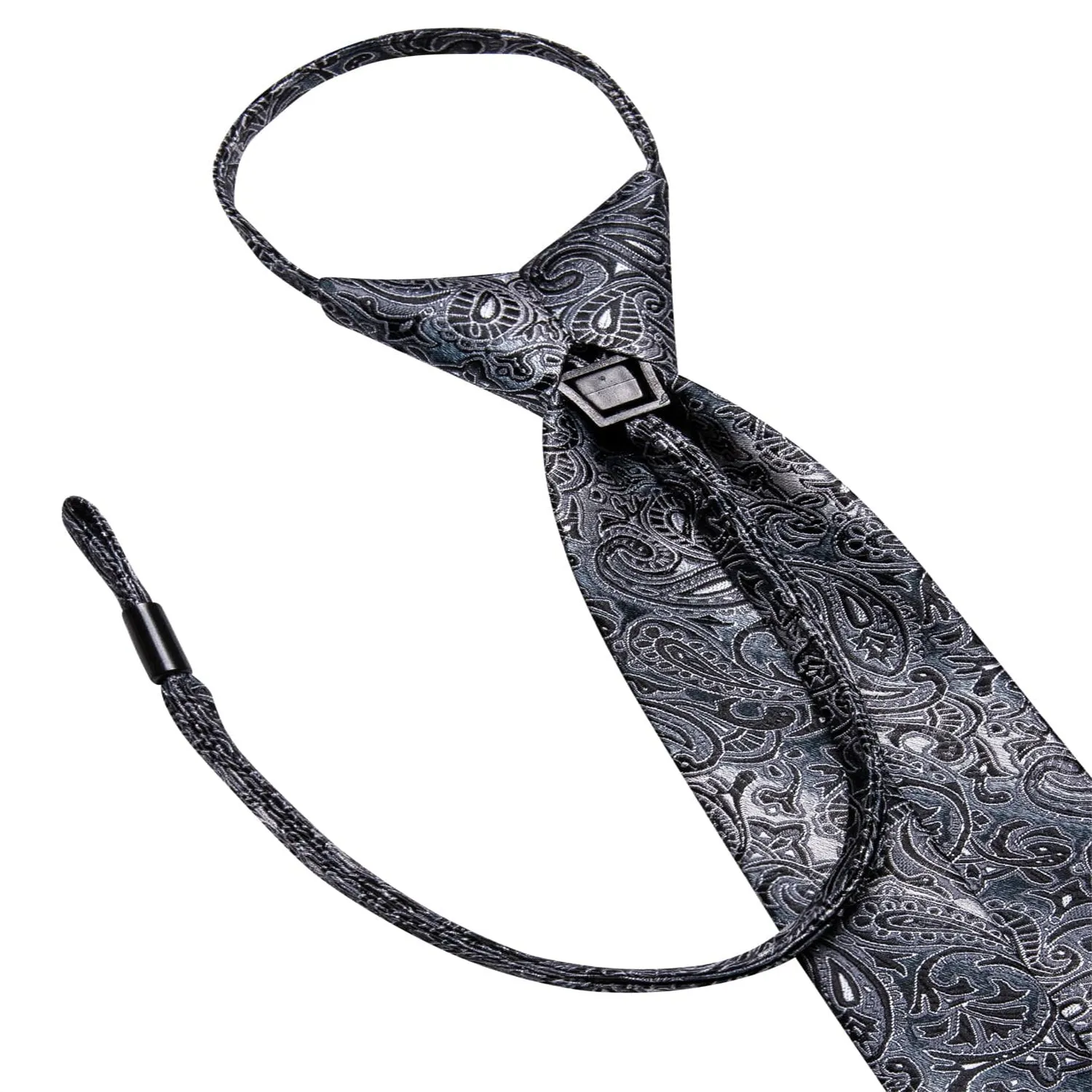 Ties2you Tie Top Black Grey Paisley Silk Lazy Mens Business Easy-pull Work Dresses Tie Set sold by Ties2You product image thumbnail 5