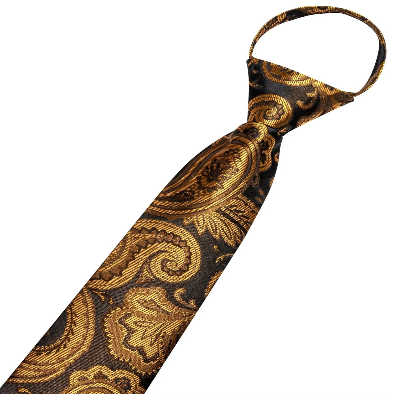 Ties2you Tie Top Golden Brown Paisley Silk Lazy Mens Business Easy-pull Work Dresses Tie Set sold by Ties2You product image thumbnail 4