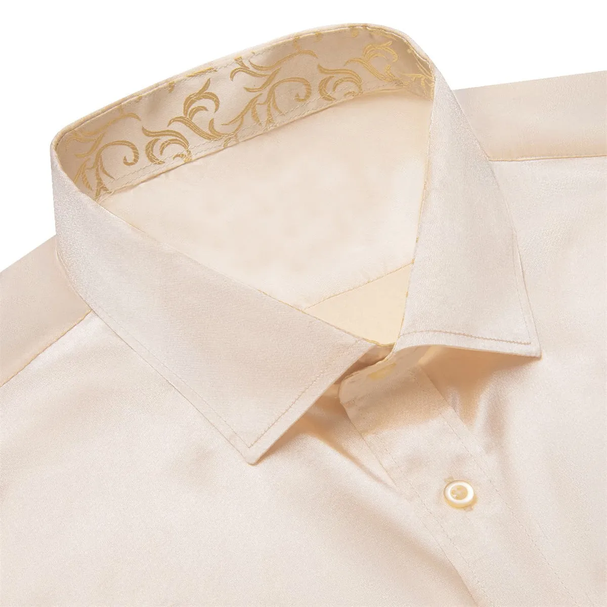 Ties2you Collared Shirt Almond White Satin Solid Long Sleeve Mens Splicing Shirt sold by Ties2You product image thumbnail 3