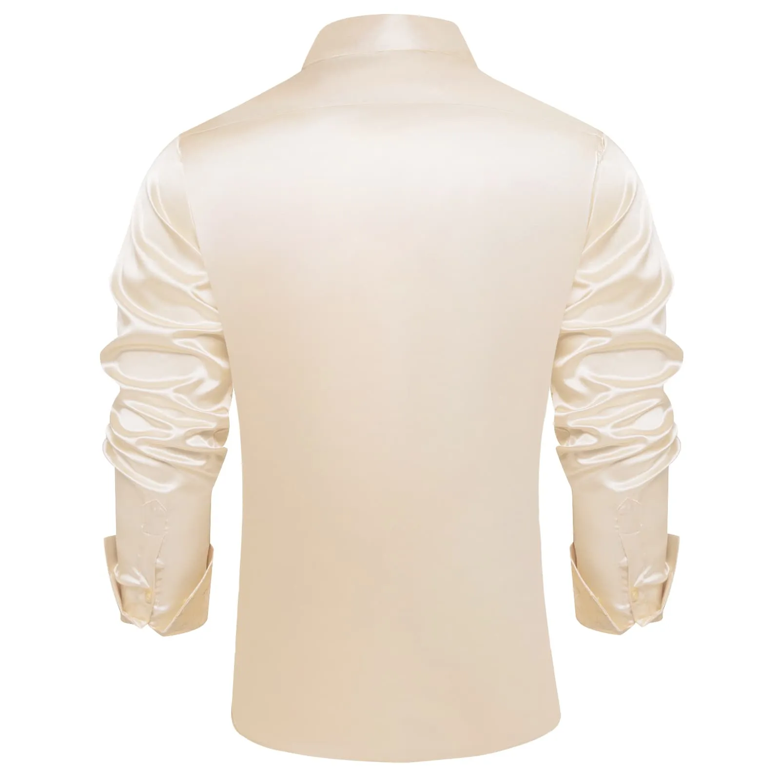 Ties2you Collared Shirt Almond White Satin Solid Long Sleeve Mens Splicing Shirt sold by Ties2You product image thumbnail 5