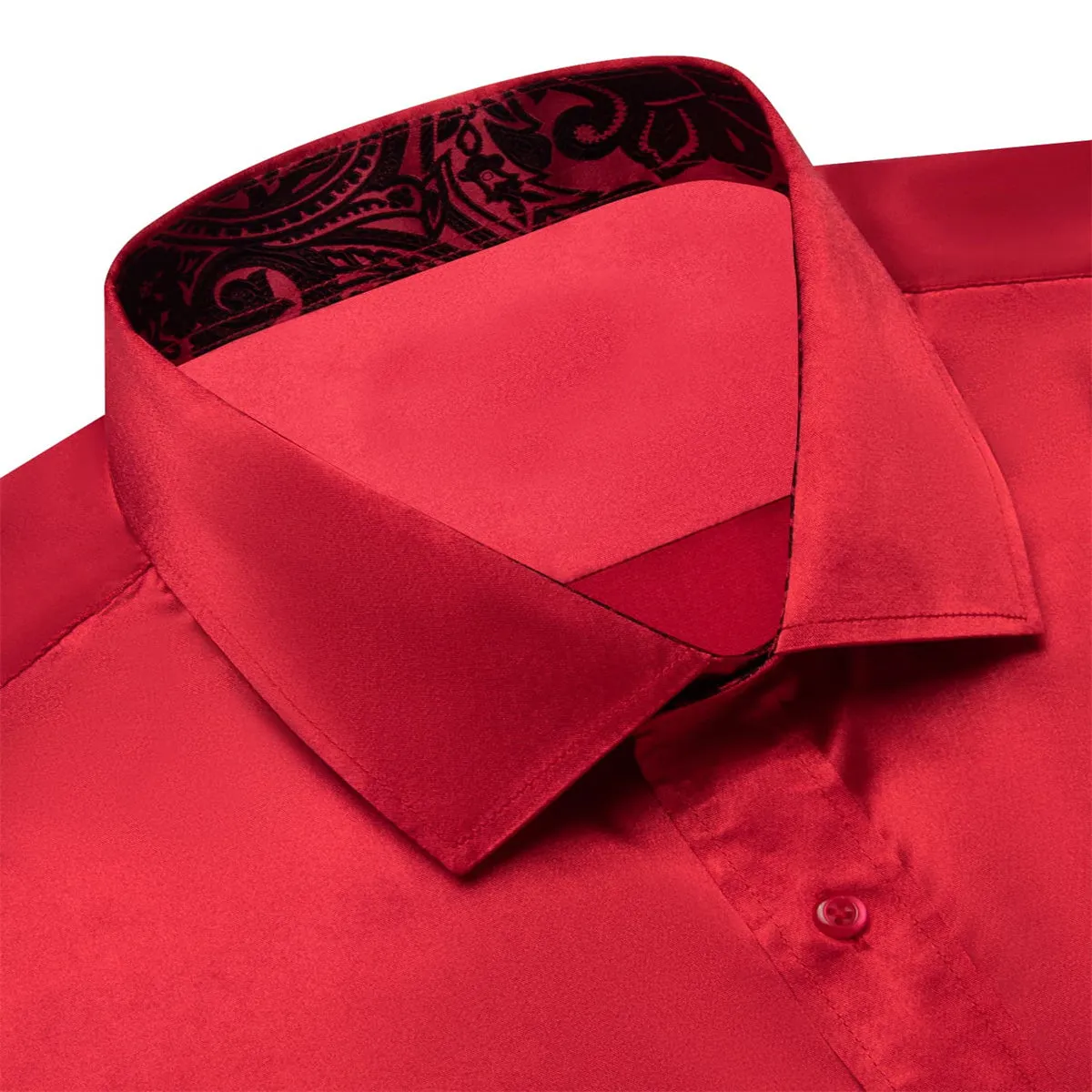 Ties2you Collared Shirt Crimson Red Satin Solid Long Sleeve Splicing Mens Shirt Top sold by Ties2You product image thumbnail 3