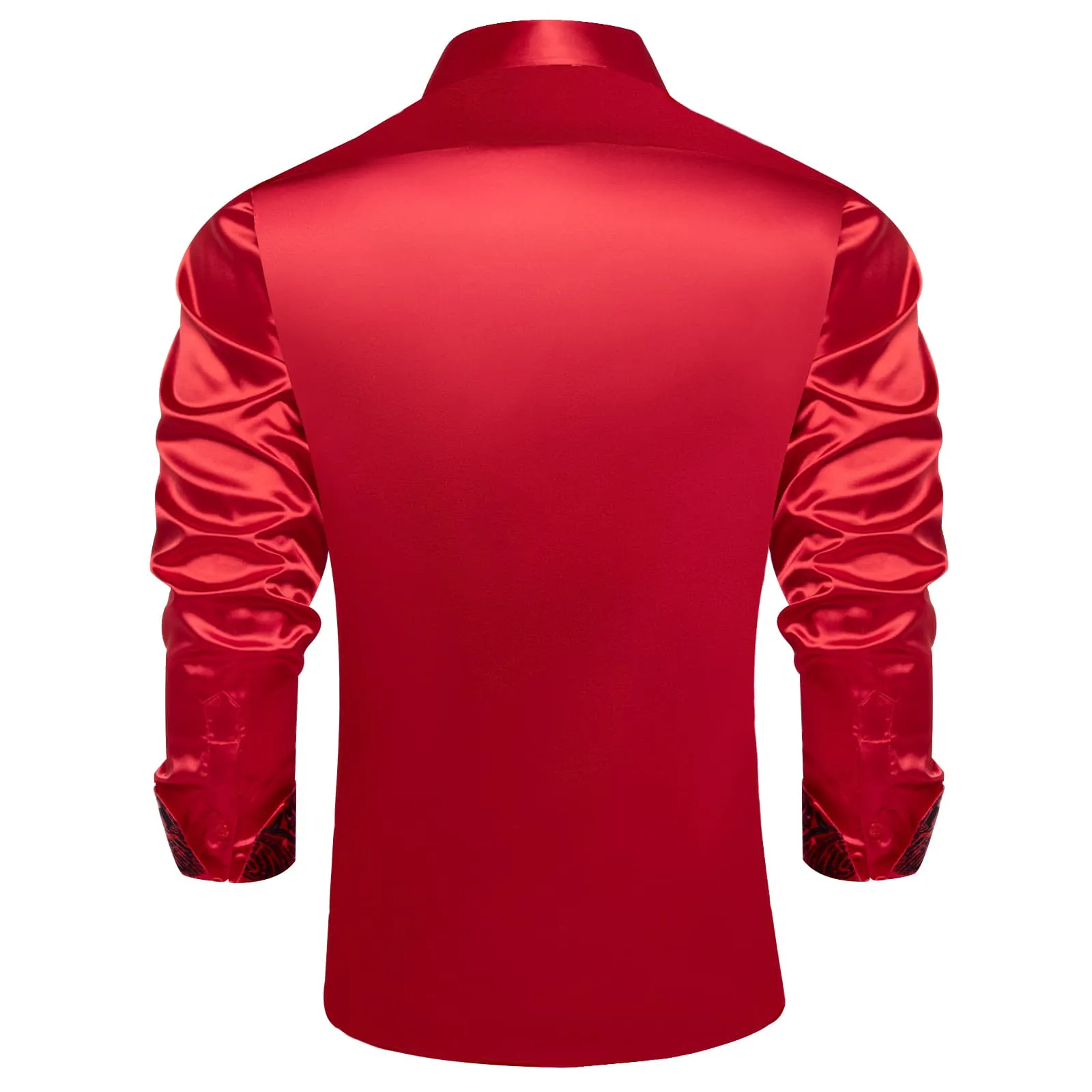 Ties2you Collared Shirt Crimson Red Satin Solid Long Sleeve Splicing Mens Shirt Top sold by Ties2You product image thumbnail 5