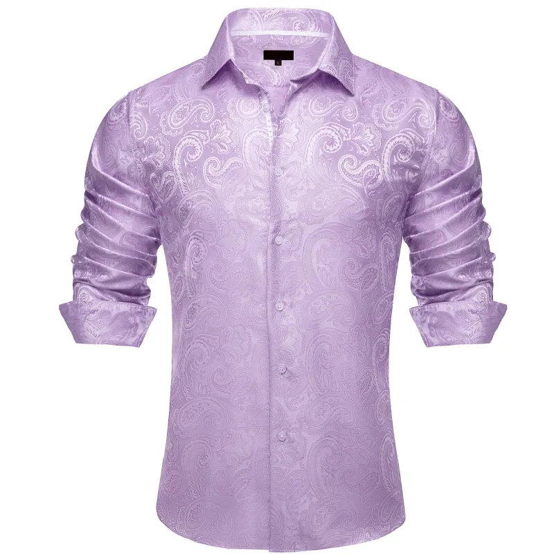 Ties2you Dress Shirt Lavender Purple Paisley Silk Button Down Long Sleeve Shirt for Men sold by Ties2You