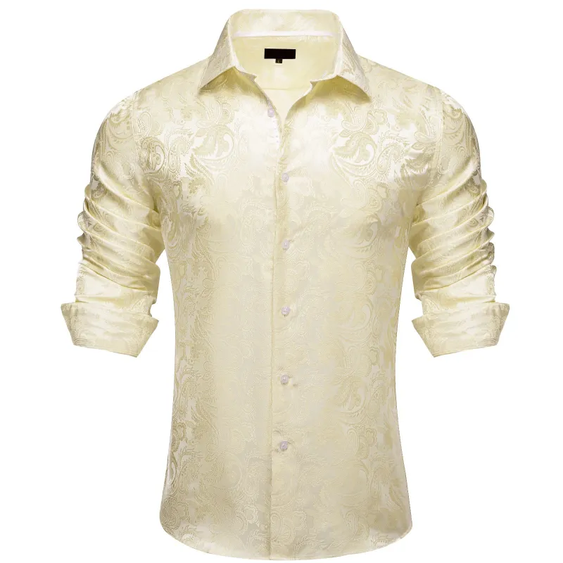 Ties2you Dress Shirt Off White Floral Silk Button Down Long Sleeve Shirt for Men sold by Ties2You