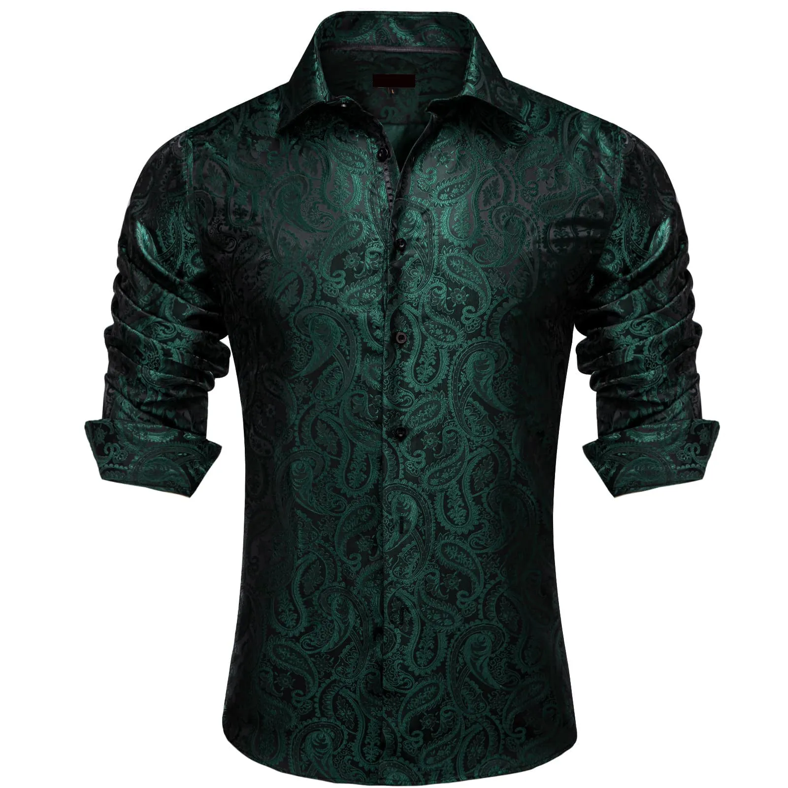 Ties2you Dress Shirt Forest Green Paisley Silk Button Down Long Sleeve Shirt for Men sold by Ties2You
