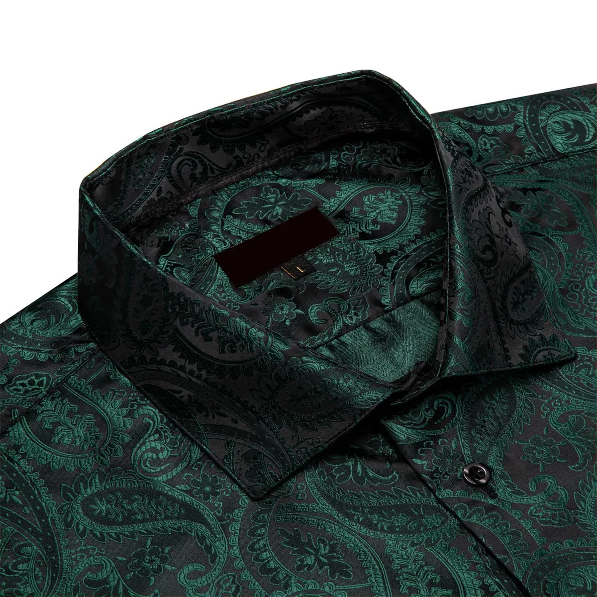 Ties2you Dress Shirt Forest Green Paisley Silk Button Down Long Sleeve Shirt for Men sold by Ties2You product image thumbnail 3