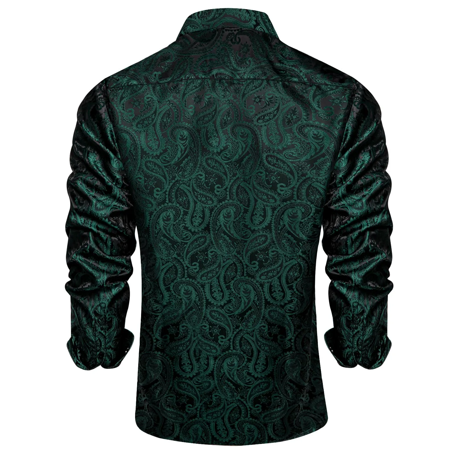 Ties2you Dress Shirt Forest Green Paisley Silk Button Down Long Sleeve Shirt for Men sold by Ties2You product image thumbnail 5
