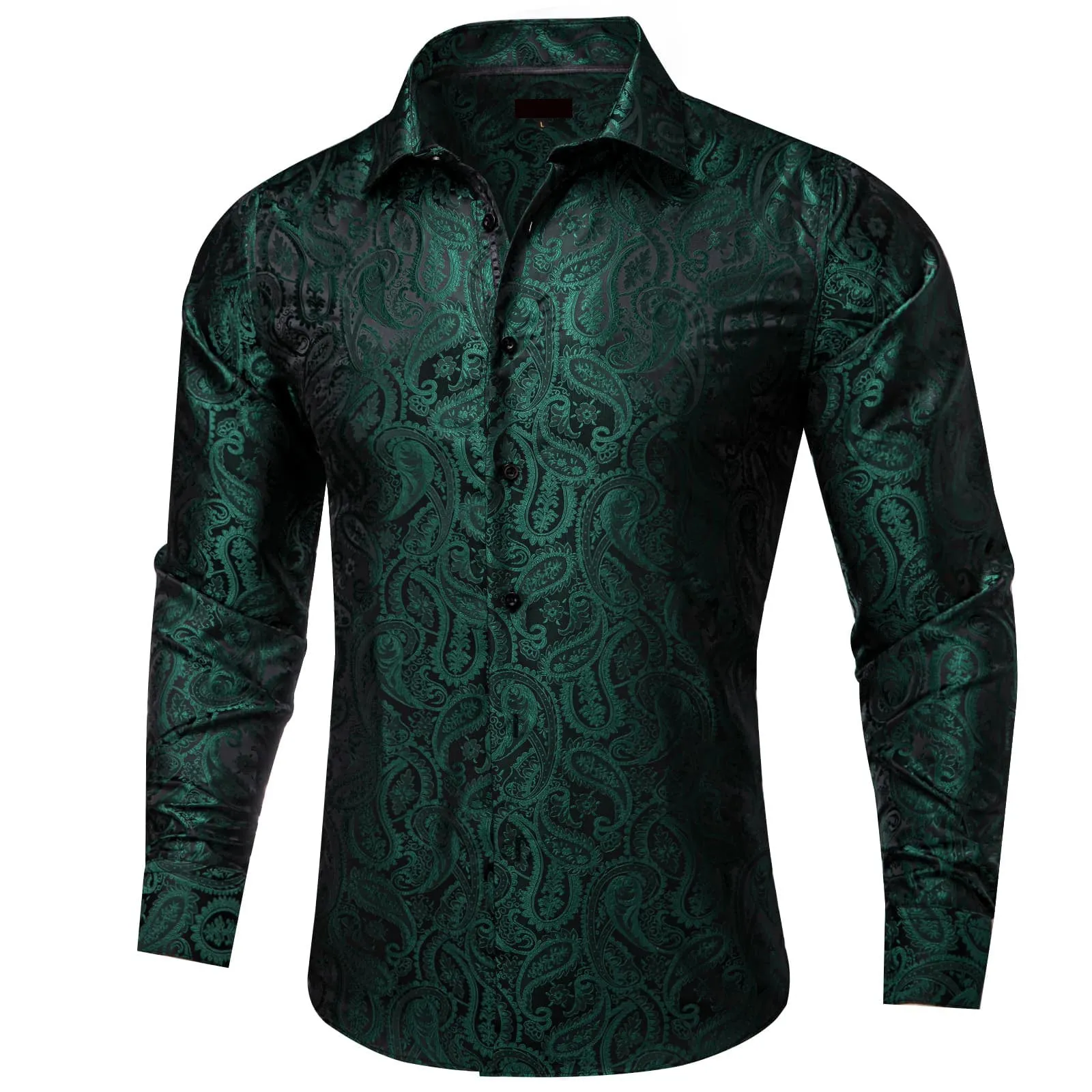 Ties2you Dress Shirt Forest Green Paisley Silk Button Down Long Sleeve Shirt for Men sold by Ties2You product image thumbnail 2